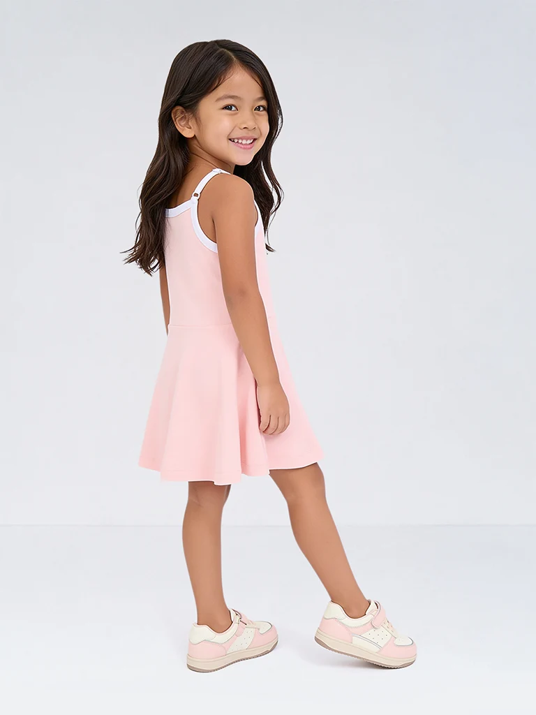 Kids Girls Pink Tennis-Theme Cotton-Blend A-Line Dress